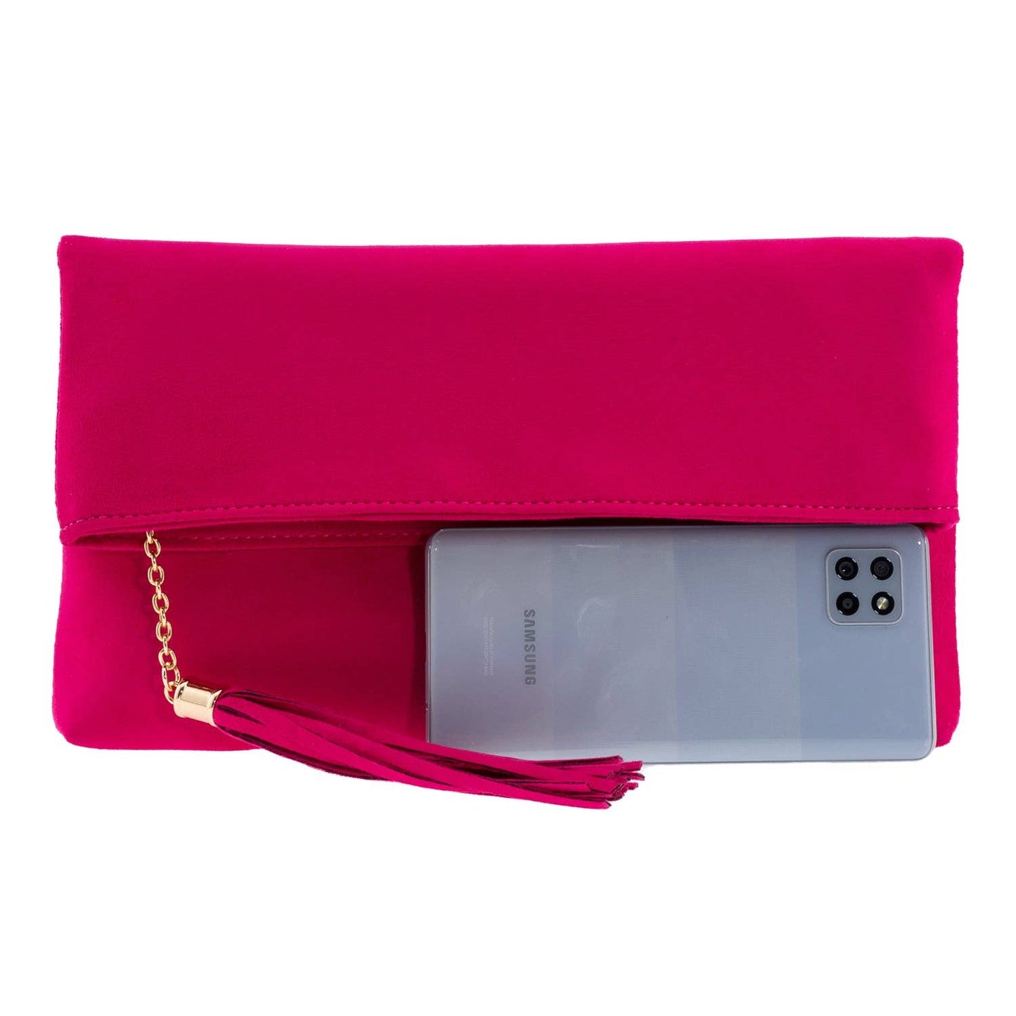 JNBFASHION.COM - Faux Micro Suede Foldover Clutch