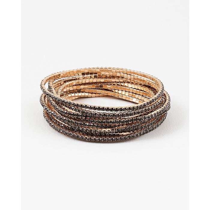 12 PIece Rhinestone Stretch Bracelets, Black