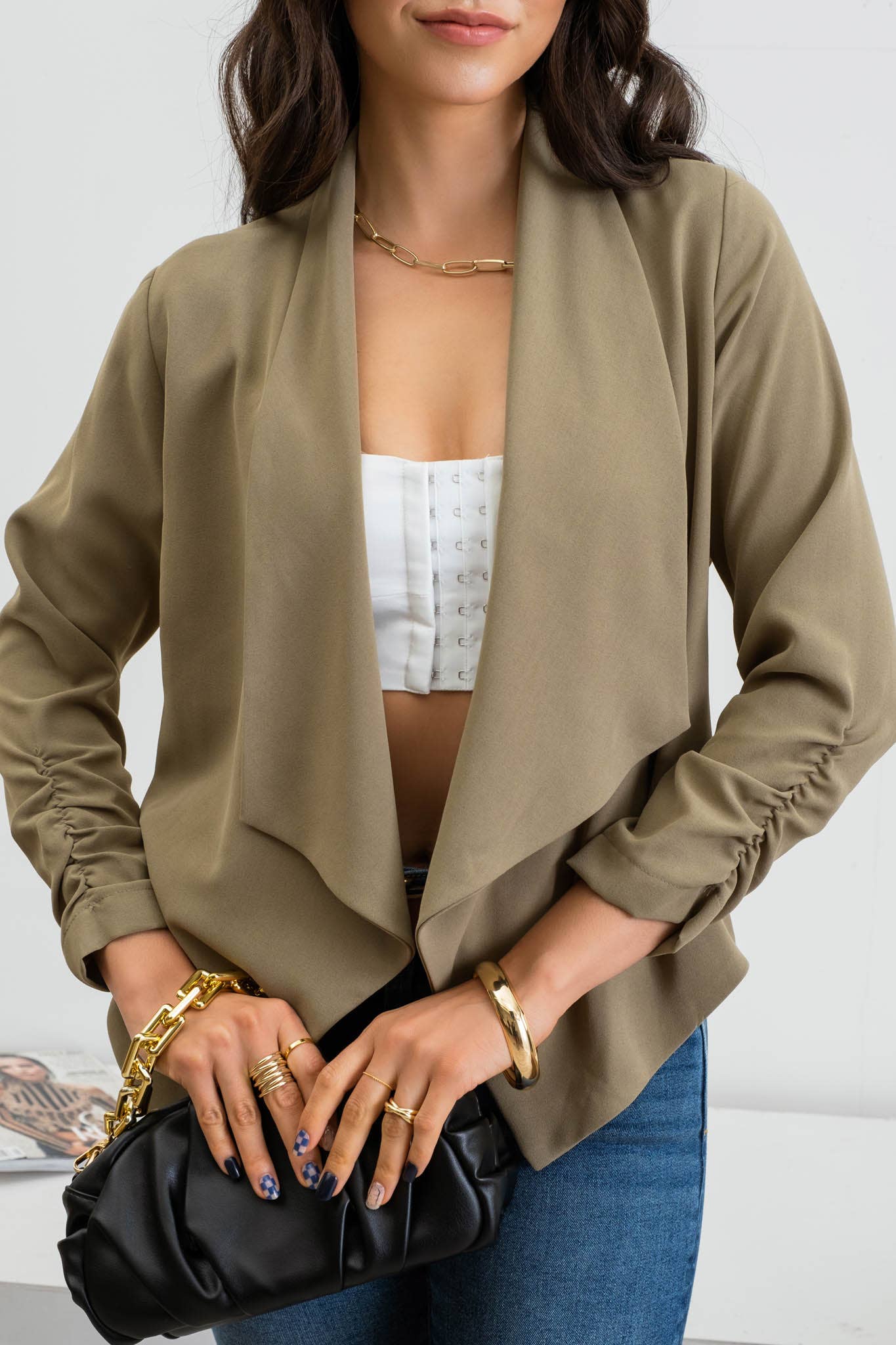 Blu Pepper - 3/4 ROUCHED SLEEVE BLAZER