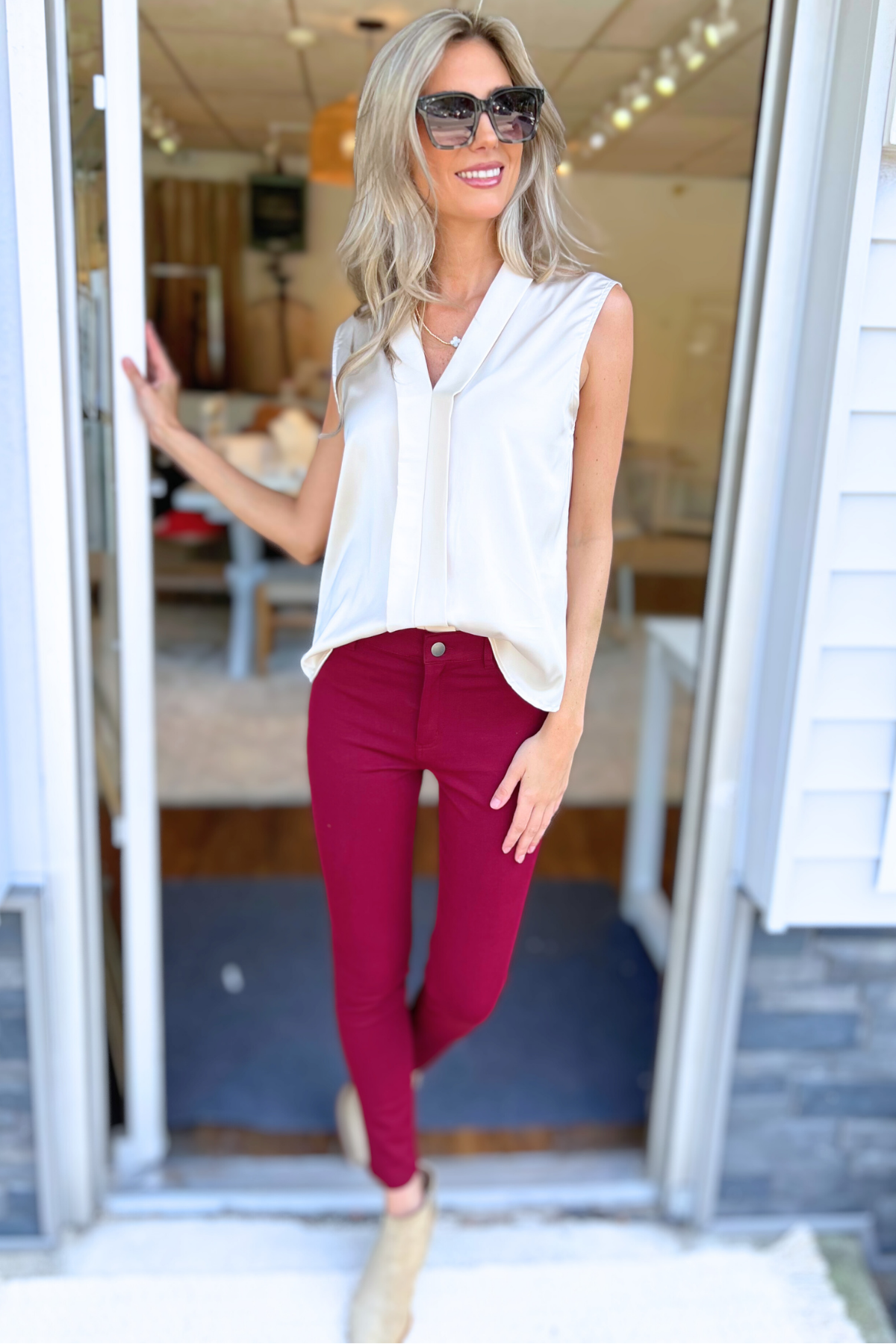 Blu Pepper - SATIN COLLARED SLEEVELESS BLOUSE