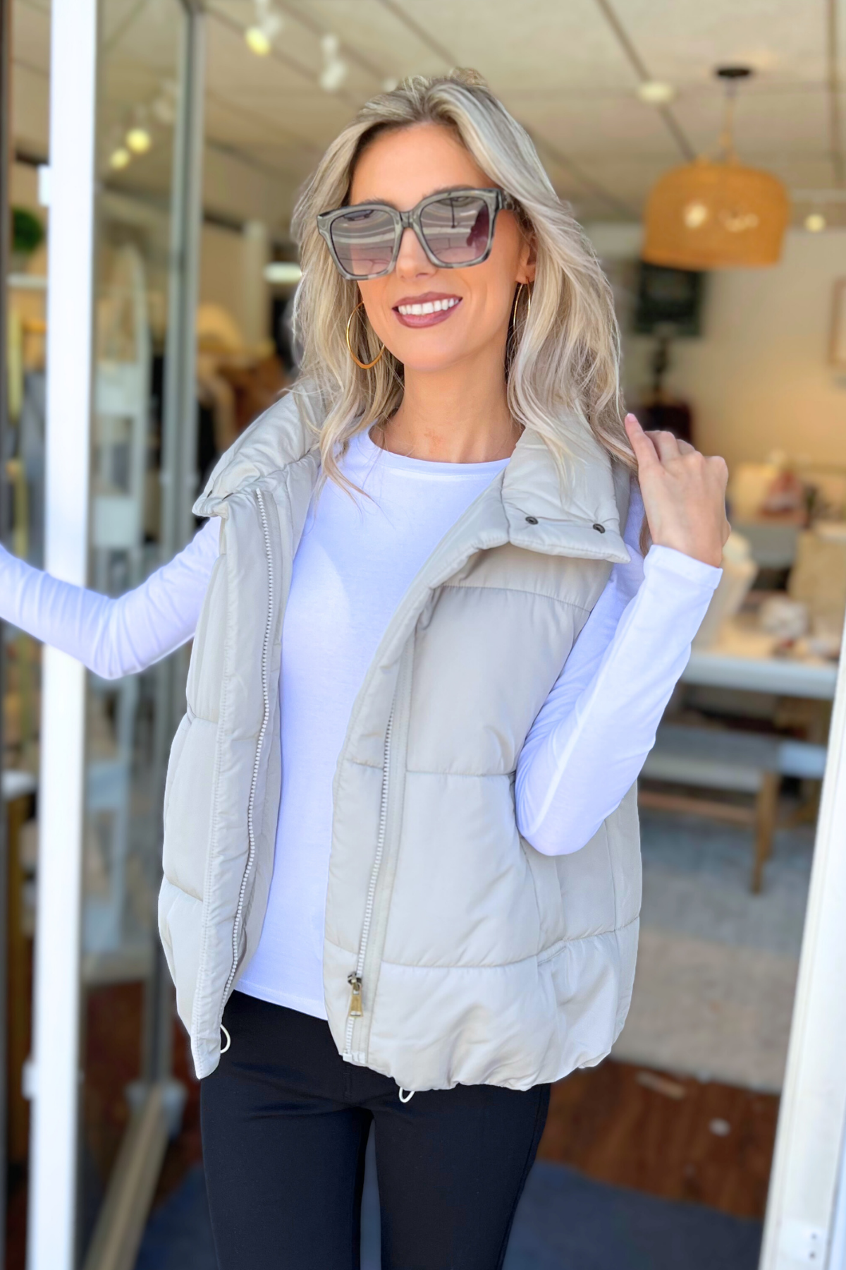 Blu Pepper - SOLID ZIP UP PUFFER VEST, CEMENT