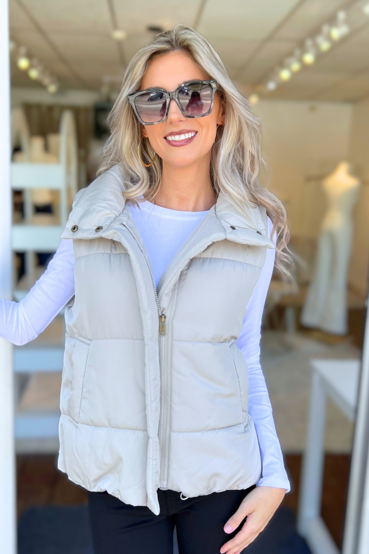 Blu Pepper - SOLID ZIP UP PUFFER VEST, CEMENT