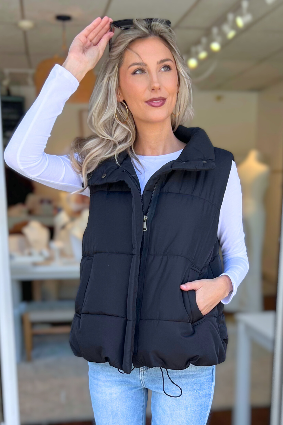Blu Pepper - SOLID ZIP UP PUFFER VEST, BLACK