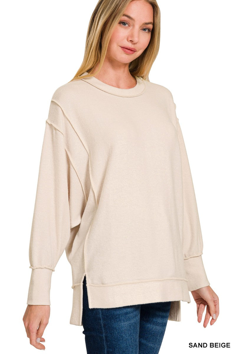 Brushed Melange Hacci Oversized Sweater, SAND BEIGE (SHIPS IN 1-2 WEEKS)