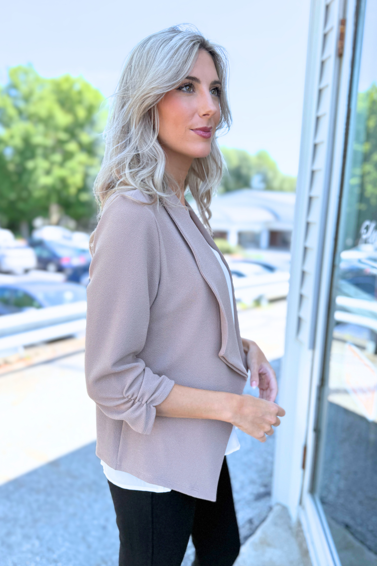 MOA COLLECTION - Casual Open Front Draped Solid Blazer Jacket, Black