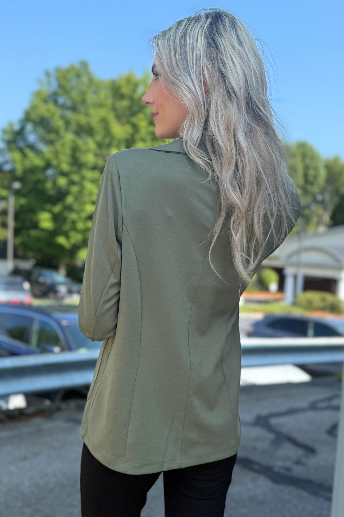 26 International - Ponte One Button Front /w Patch Pocket Blazer, Olive/Sage