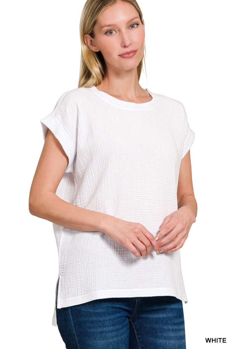 Gauze Everyday Essential Woven Top, White