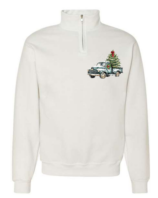 1/4 Zip Vintage Red or Green Truck, White or Grey Sweatshirt