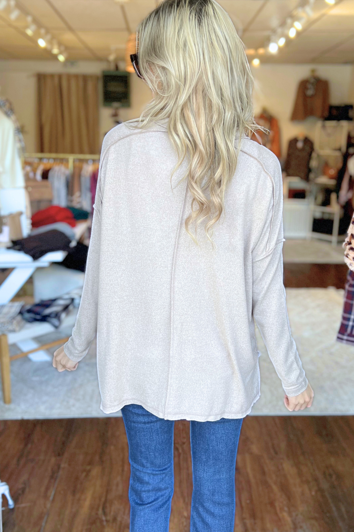 Soft Melange Hacci Exposed Seam Top, Ash Mocha (SHIPS IN 2-3 WEEKS)