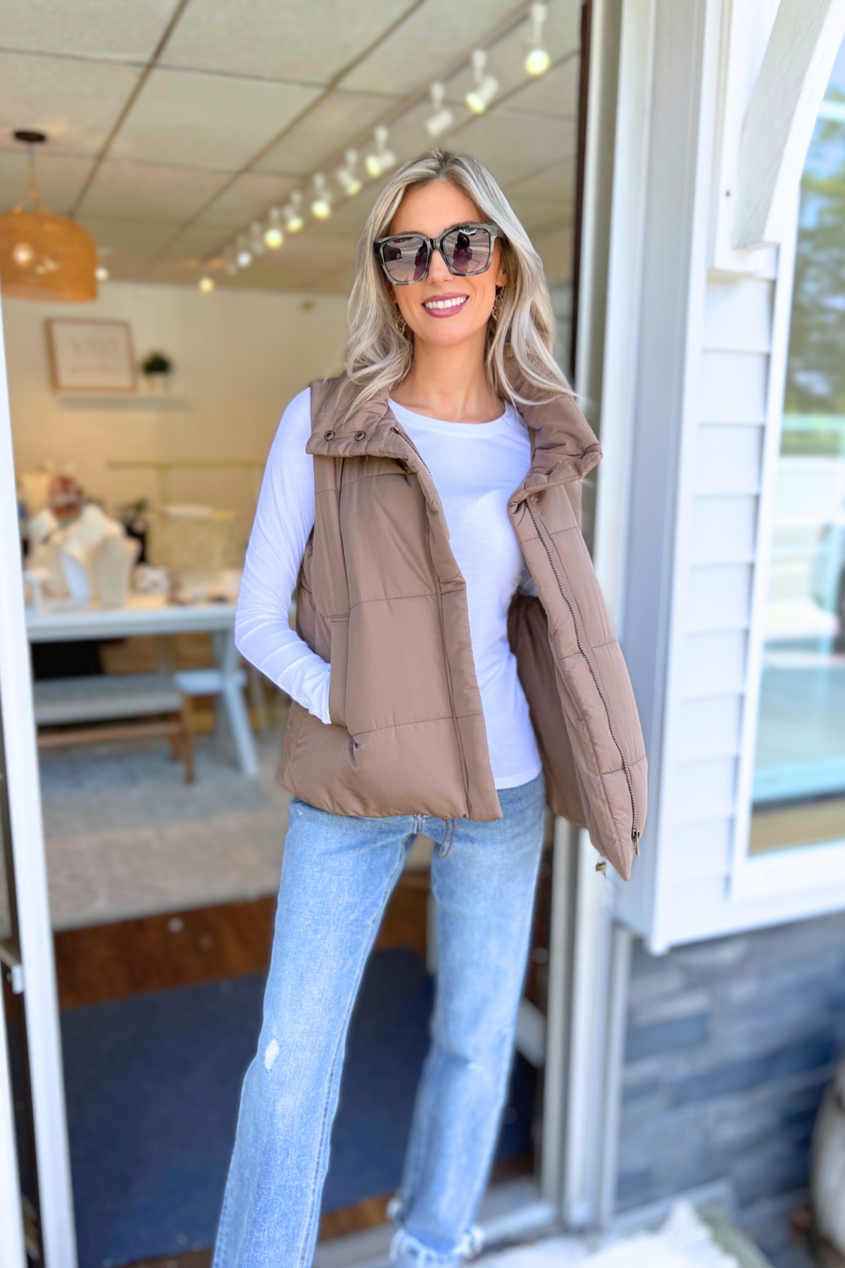 Blu Pepper - SOLID ZIP UP PUFFER VEST, MOCHA