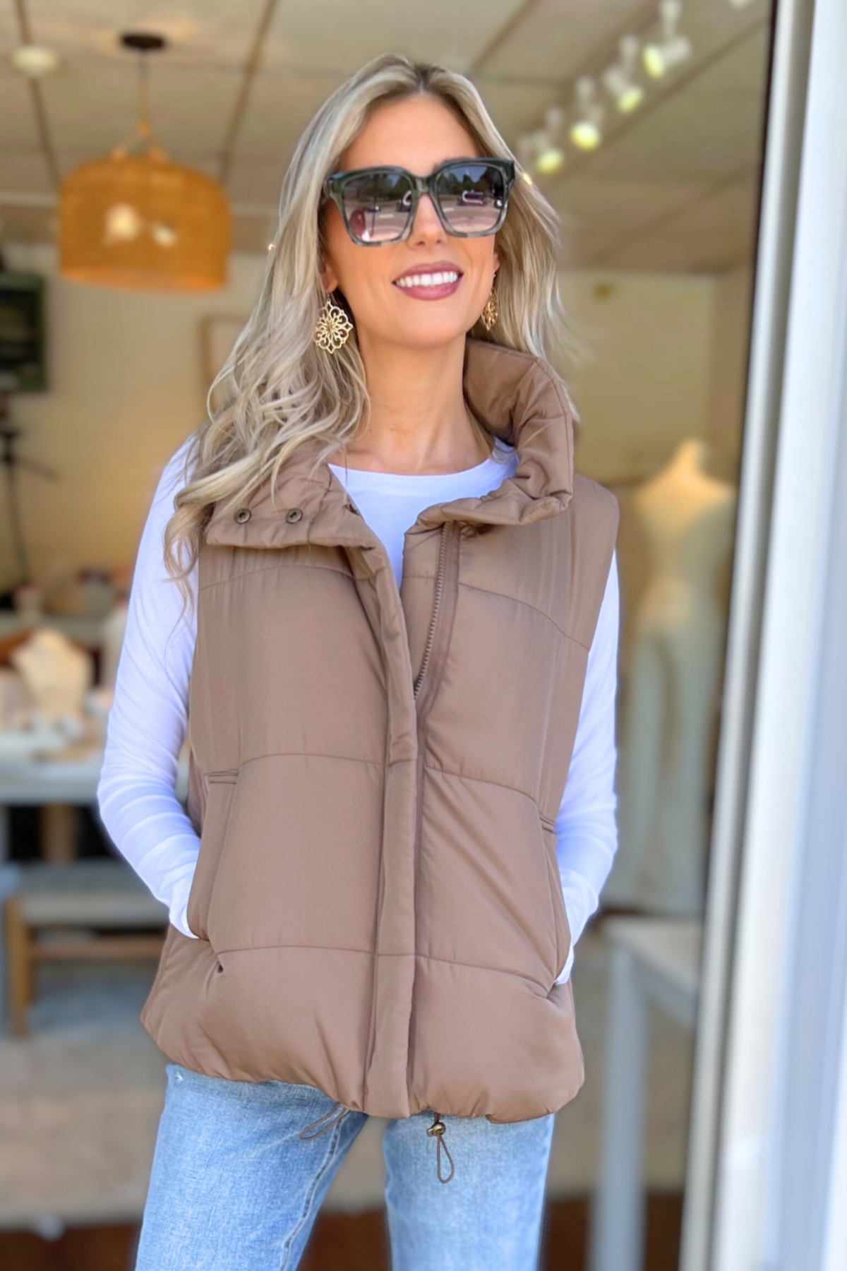 Blu Pepper - SOLID ZIP UP PUFFER VEST, MOCHA