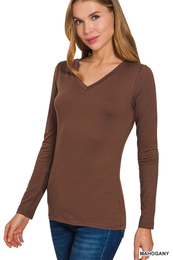 On the Same Page Butter Tee, V-Neck, Brown