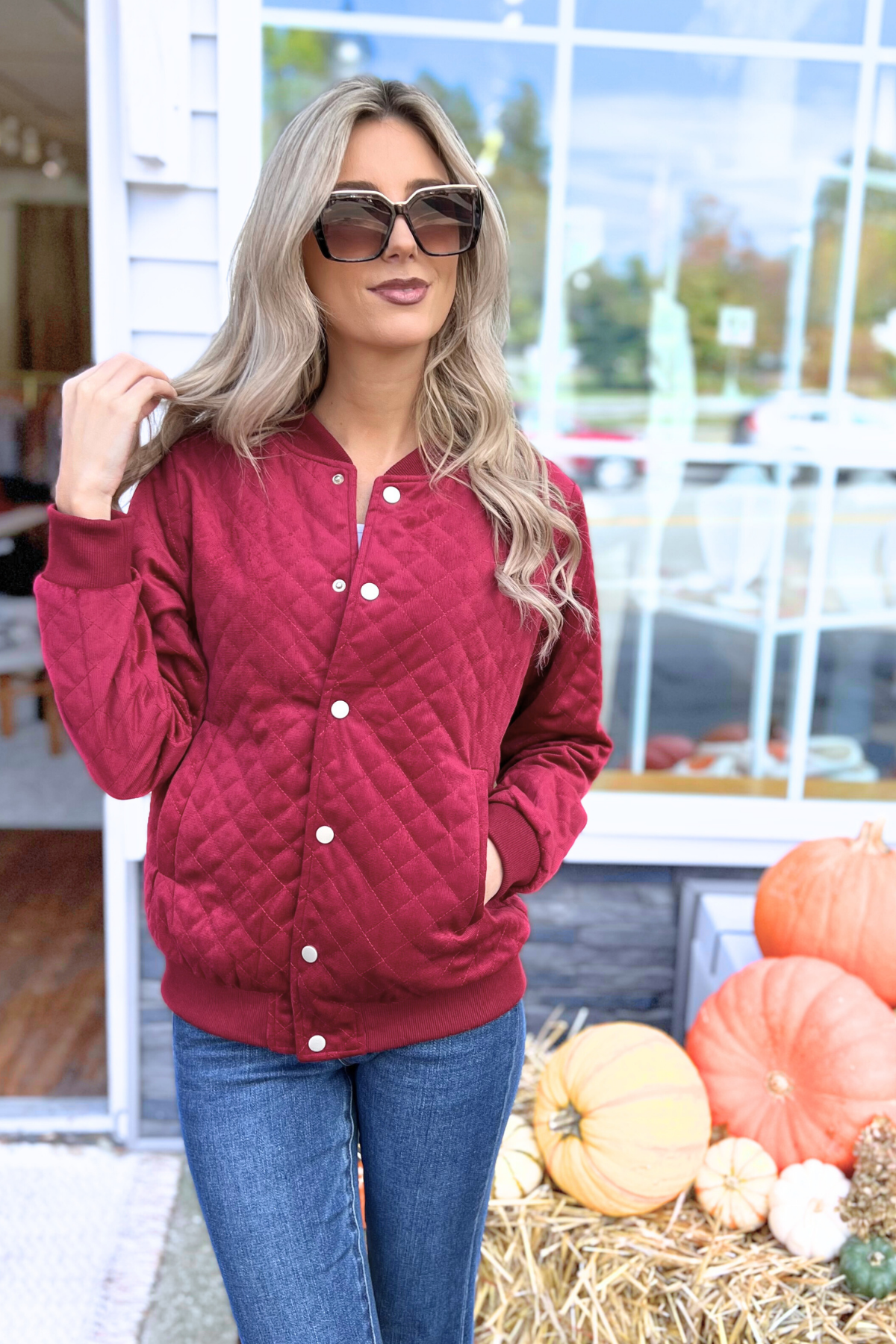 Quilted Charm Pockets Jacket, Wine