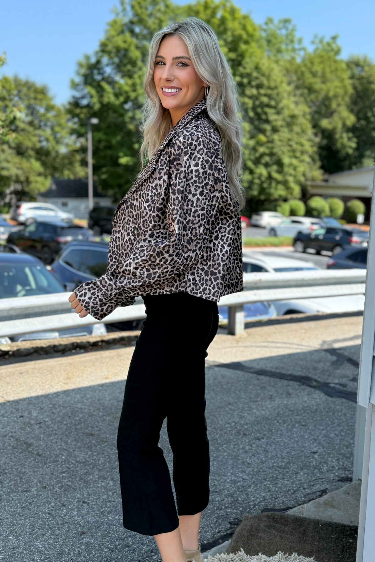 26 International - Leo Printed Nylon Like Crop Trench Jacket