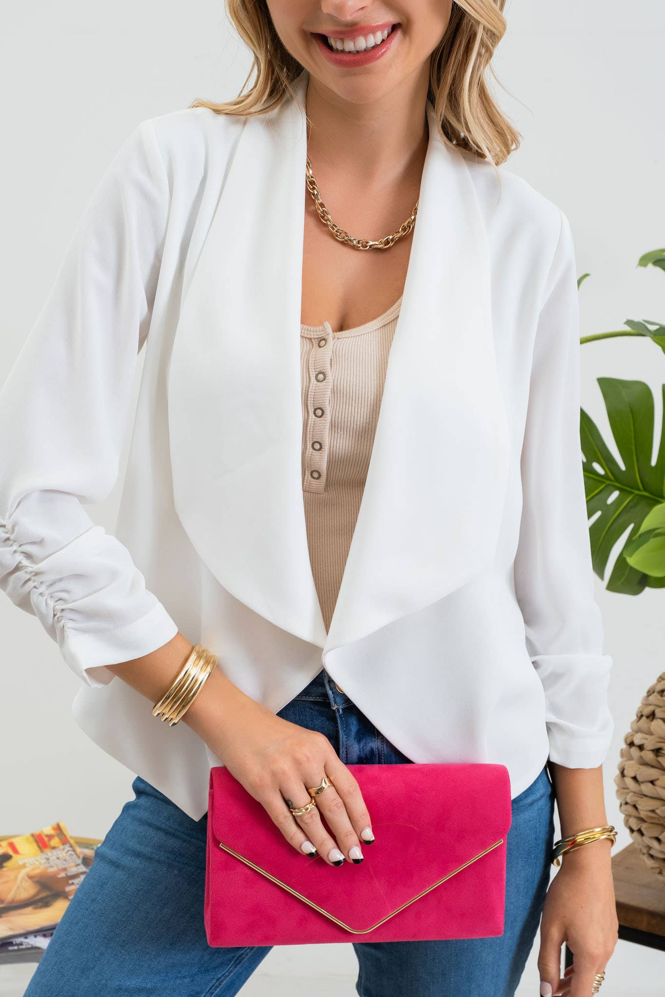 Blu Pepper - 3/4 ROUCHED SLEEVE BLAZER