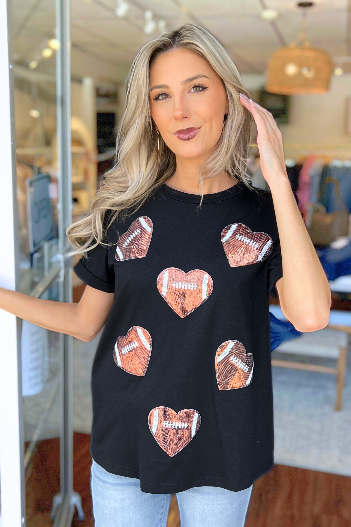 Football Patch Graphic Top, Black