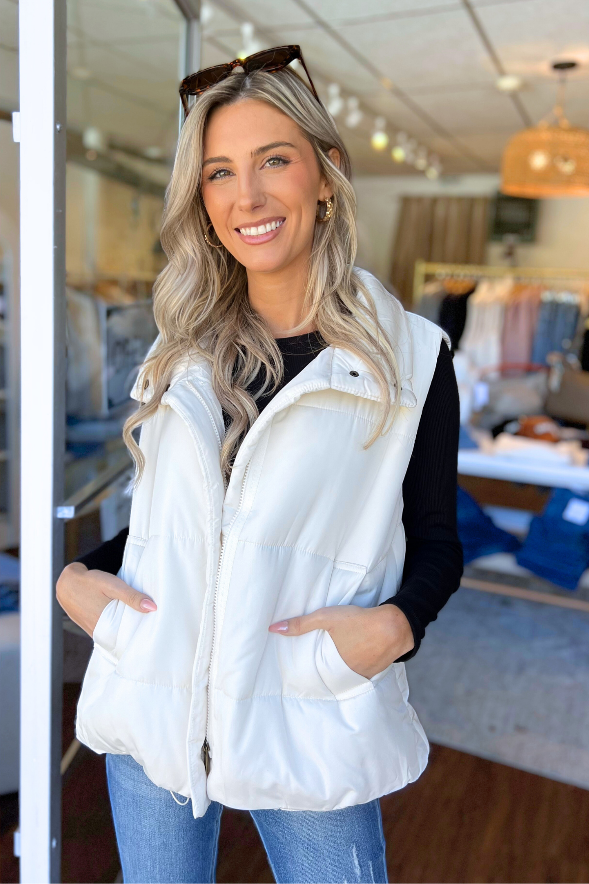 Blu Pepper - SOLID ZIP UP PUFFER VEST, IVORY (SHIPS IN 1 WEEK)