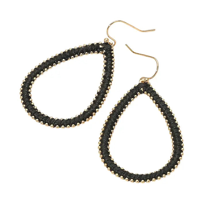 Faux Leather Wrapped Beaded Earring, Black