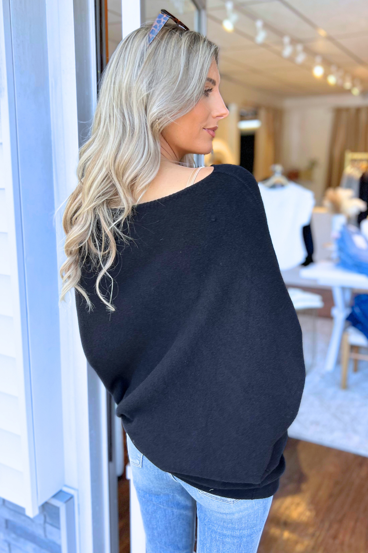 The Kailey Cashmere Blend Asymmetrical Sweater, Black (SHIPS IN 3-4 WEEKS)