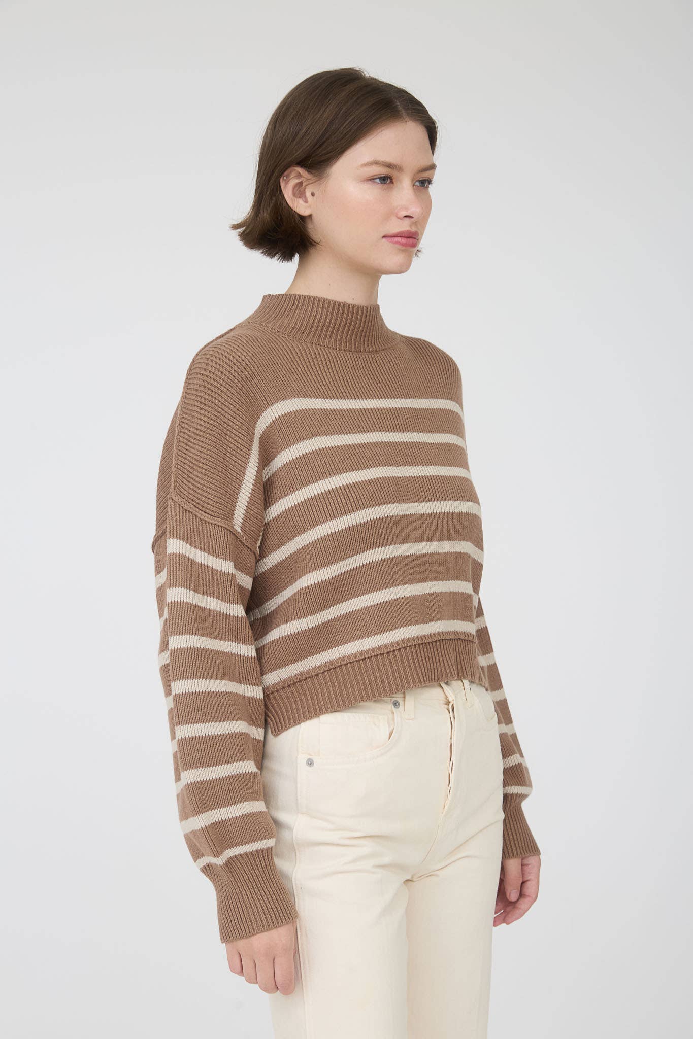 Blu Pepper - STRIPE MOCK NECK DROP SHOULDER KNIT SWEATER
