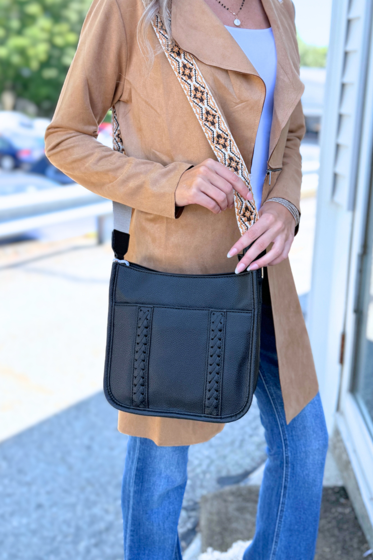 Active Basic | Active USA - Long Sleeve Front Two Zipper Detail Faux Suede Long Jacket