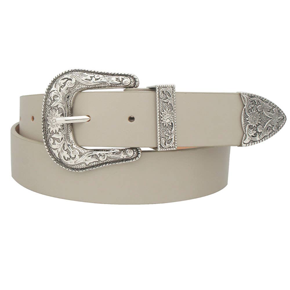 anbfashion - Floral Embossed Western Buckle Women's Belt