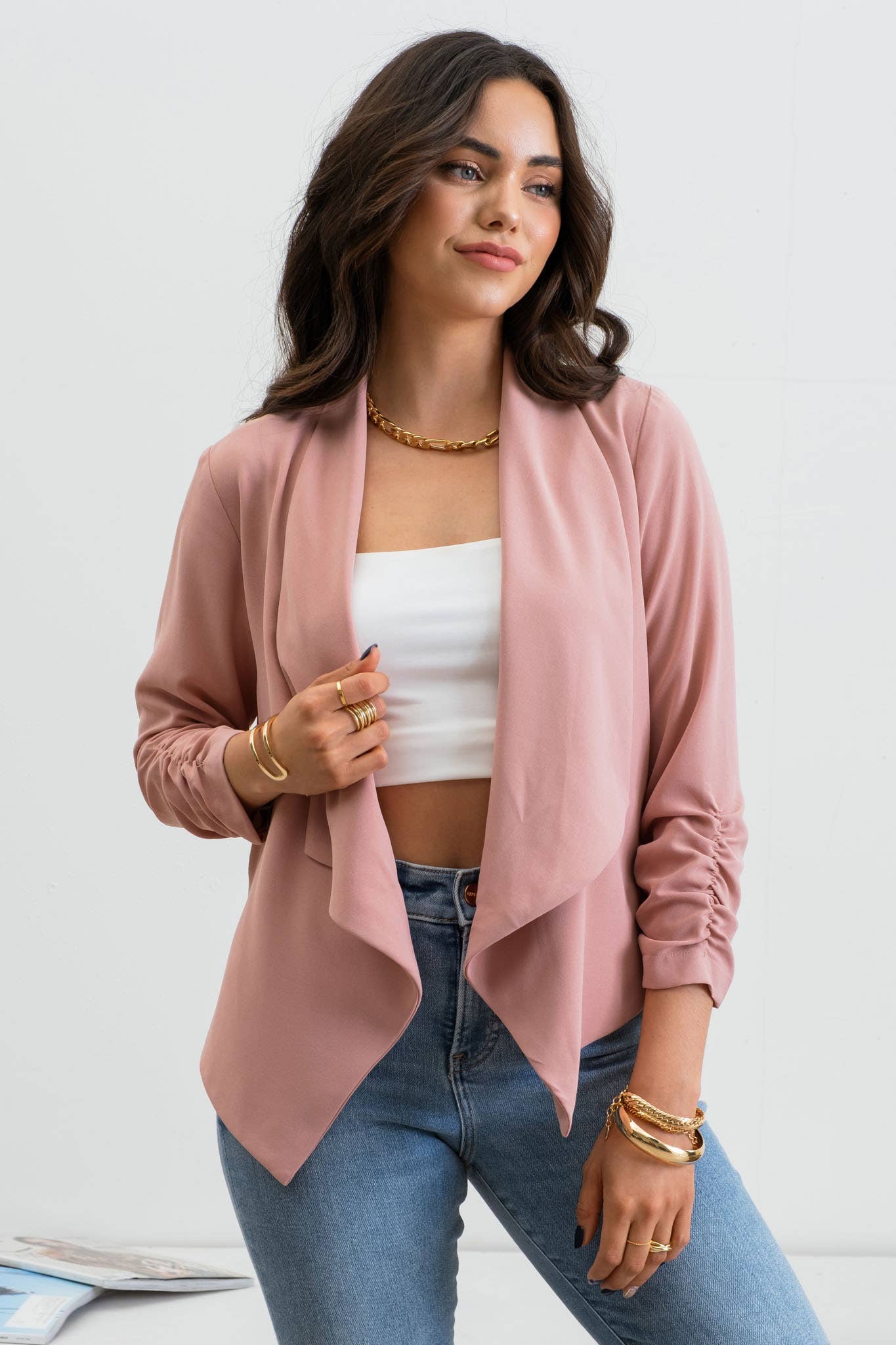 Blu Pepper - 3/4 ROUCHED SLEEVE BLAZER