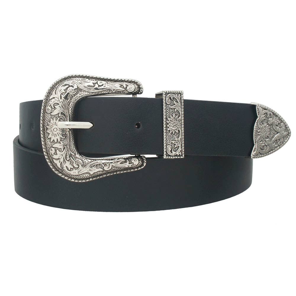 anbfashion - Floral Embossed Western Buckle Women's Belt