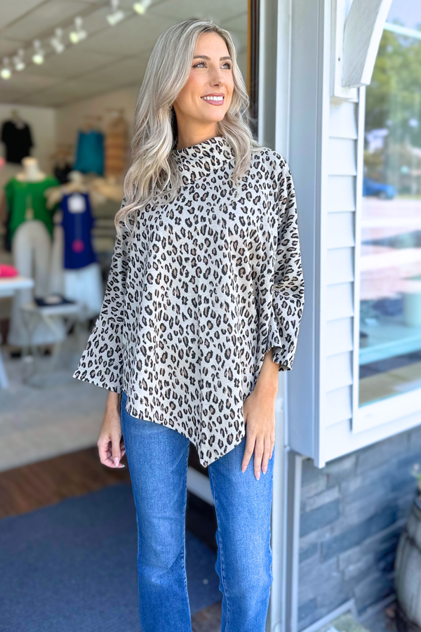 Cozy Leo Print Poncho, Beige (SHIPS IN 1 WEEK)