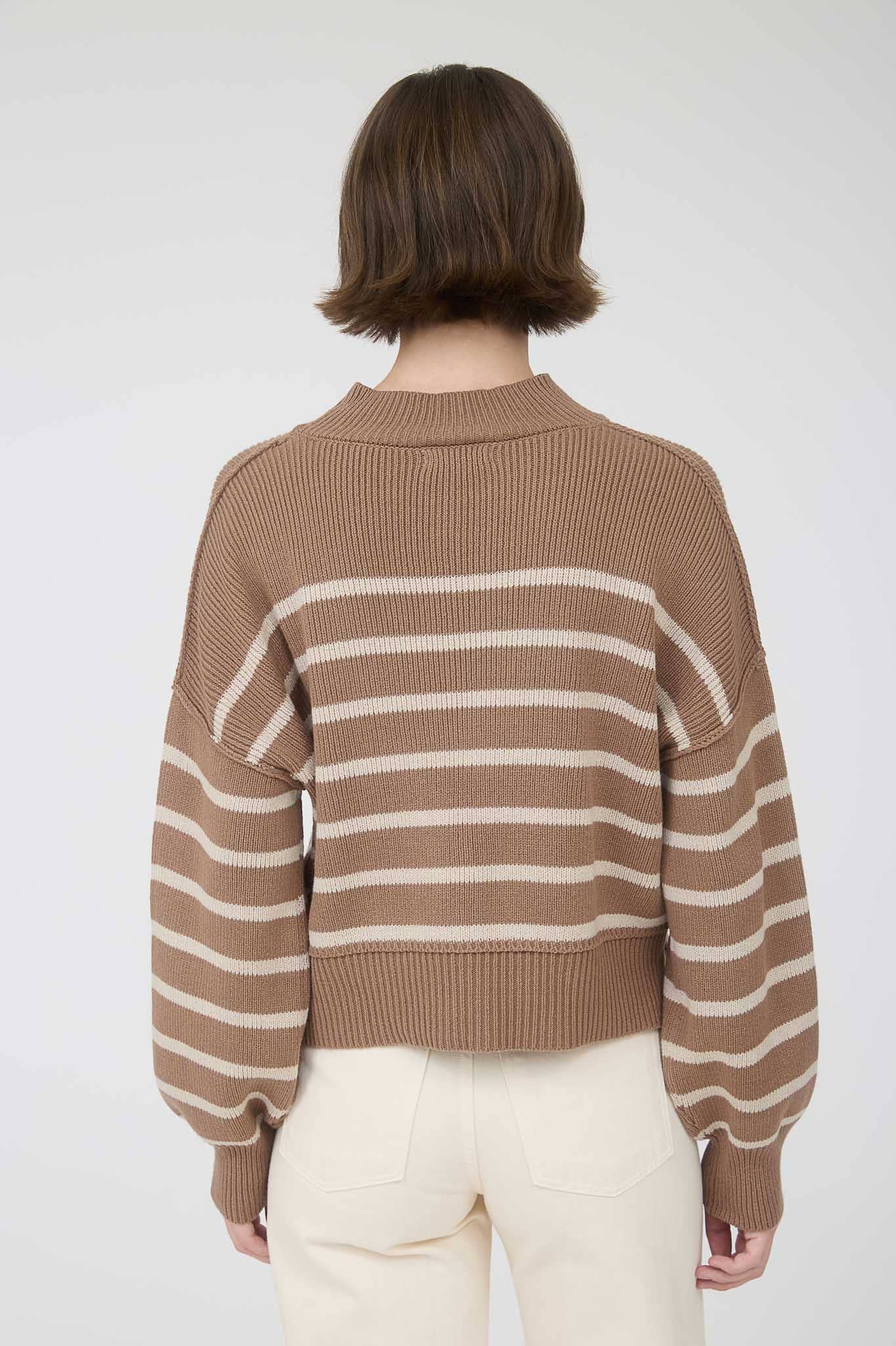 Blu Pepper - STRIPE MOCK NECK DROP SHOULDER KNIT SWEATER