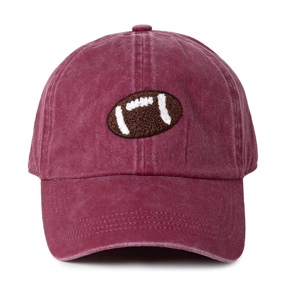 Football Emblem Washed Baseball Hat, Burgundy (SHIPS IN 1 WEEK)