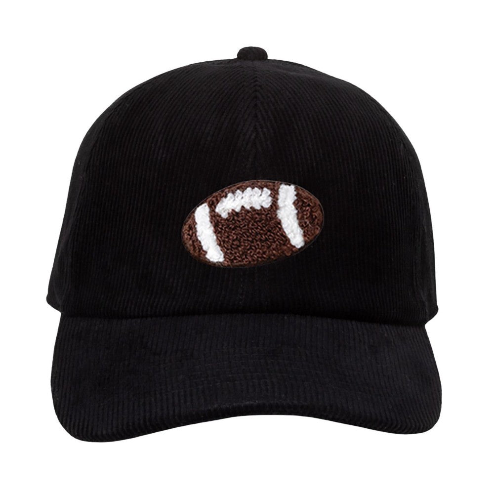 Football Emblem Corduroy Baseball Hat, Black (SHIPS IN 1 WEEK)