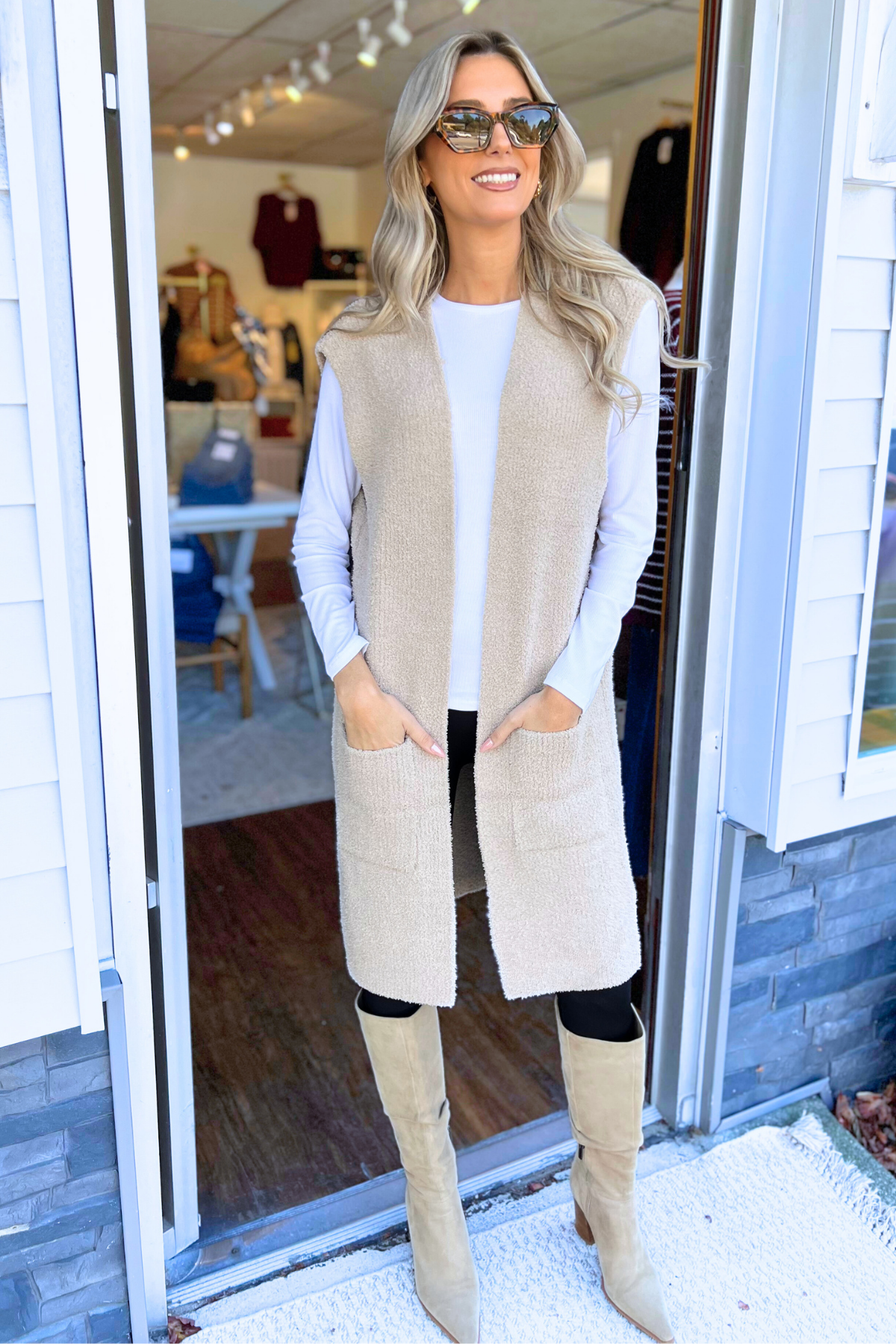 Comfy Luxe Open Front Vest, Beige (SHIPS IN 2-3 WEEKS)