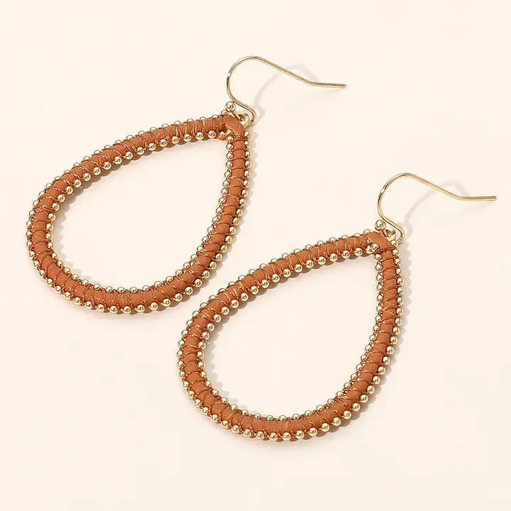 Faux Leather Wrapped Beaded Earring, Brown
