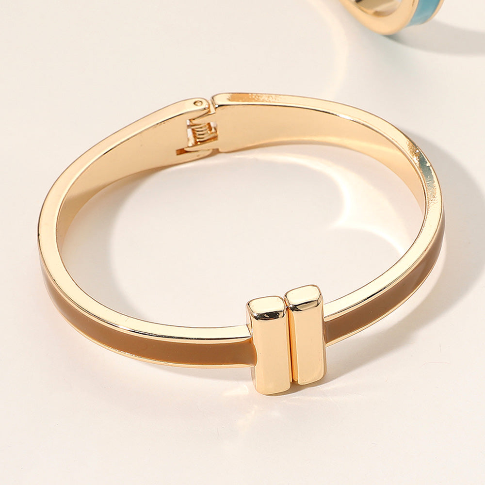 T-Bar Hinged Bangle Bracelet, Gold/Brown