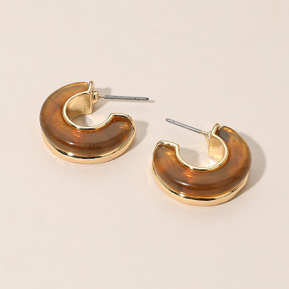 Marbled Tortoise Flat Hoop Earrings, Brown