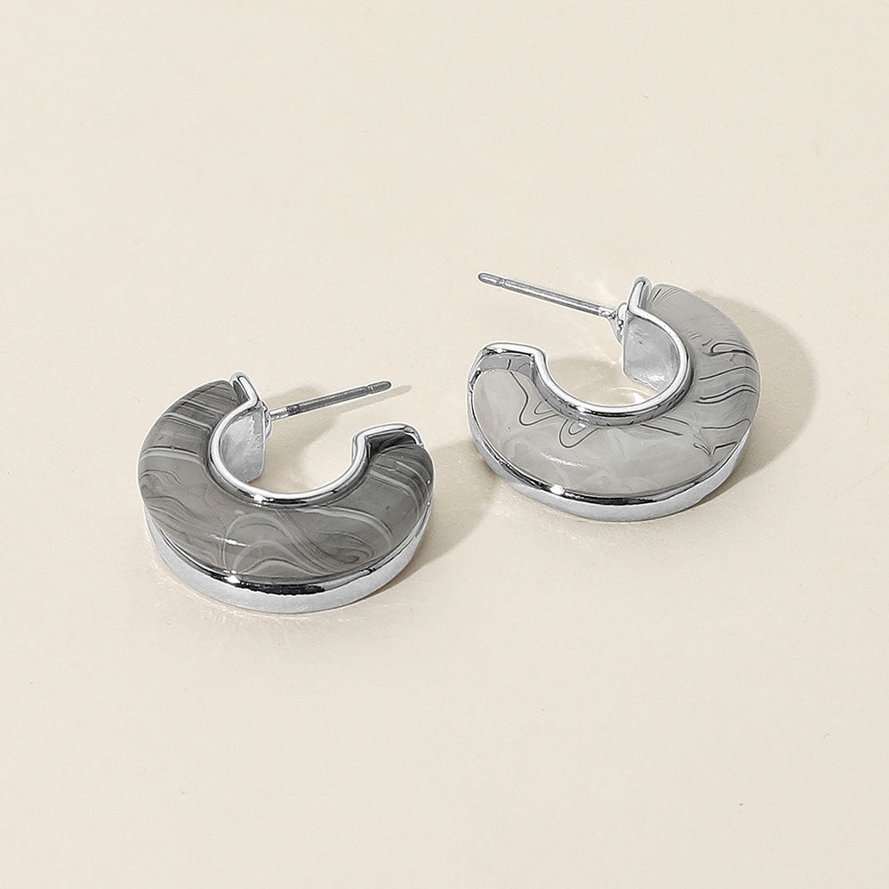 Marbled Tortoise Flat Hoop Earrings, Silver/Grey