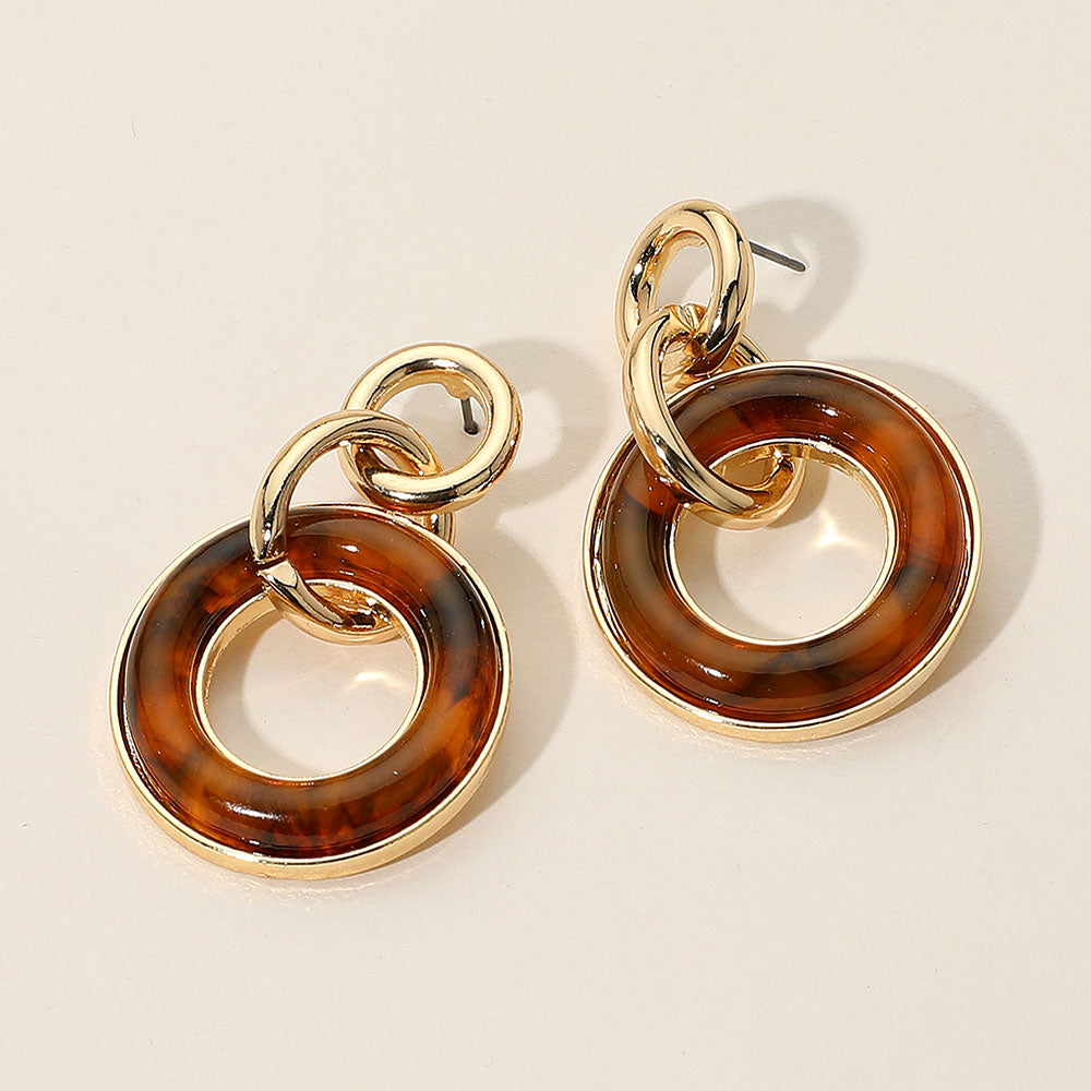 Marbled Tortoise Drop Earrings, Brown