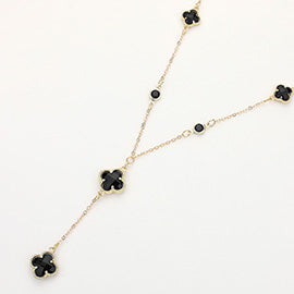 Quatrefoil Station Y-Necklace, Black