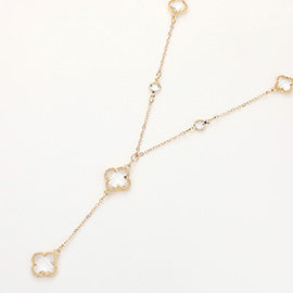 Quatrefoil Station Y-Necklace, Ivory/Gold