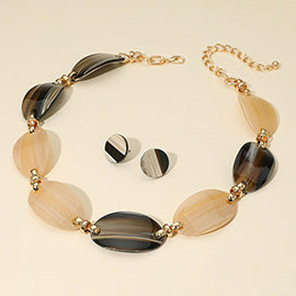 Abstract Oval Link Statement Necklace Set, Natural