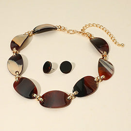 Abstract Oval Link Statement Necklace Set, Brown