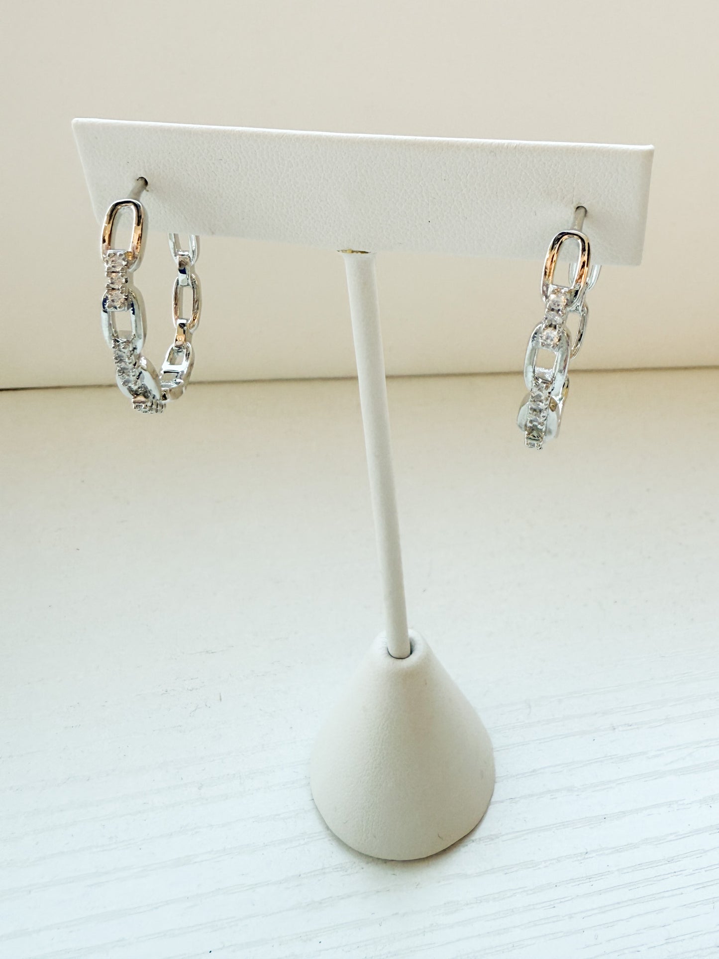 LARGE CZ LINK HOOP WHITE GOLD