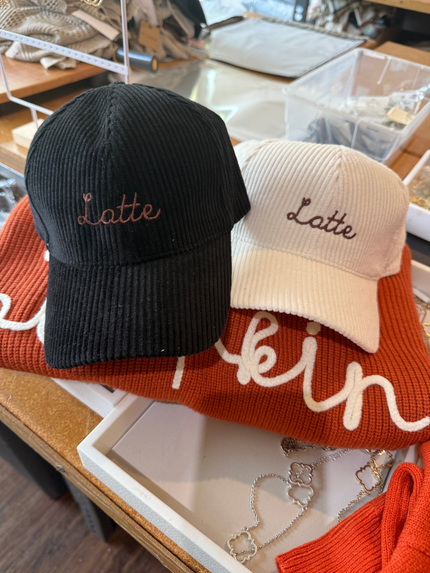 CC Cord Latte Baseball Cap, Black and Vanilla (SHIPS IN 1 WEEK)
