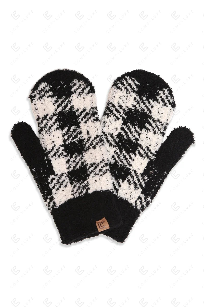 Comfy Luxe Buff Check Mittens, Red or White
