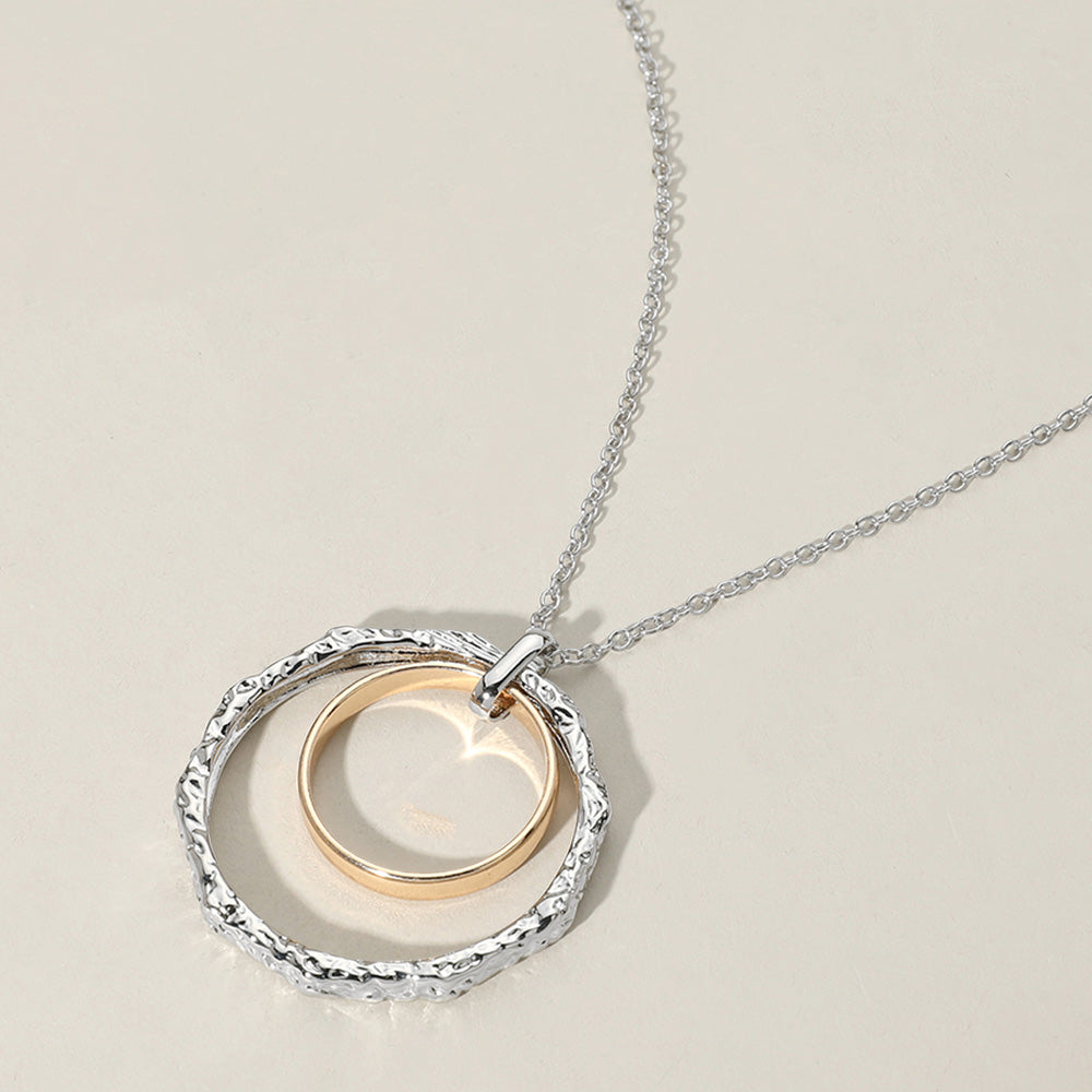 Textured Metal Double O Ring Long Necklace, Silver/Gold