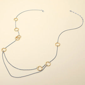 Interlocking Circle Accent Layered Long Necklace, Silver/Gold