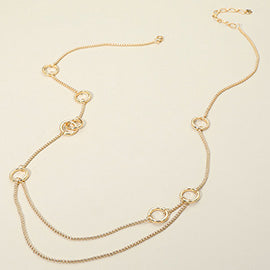 Interlocking Circle Accent Layered Long Necklace, Gold