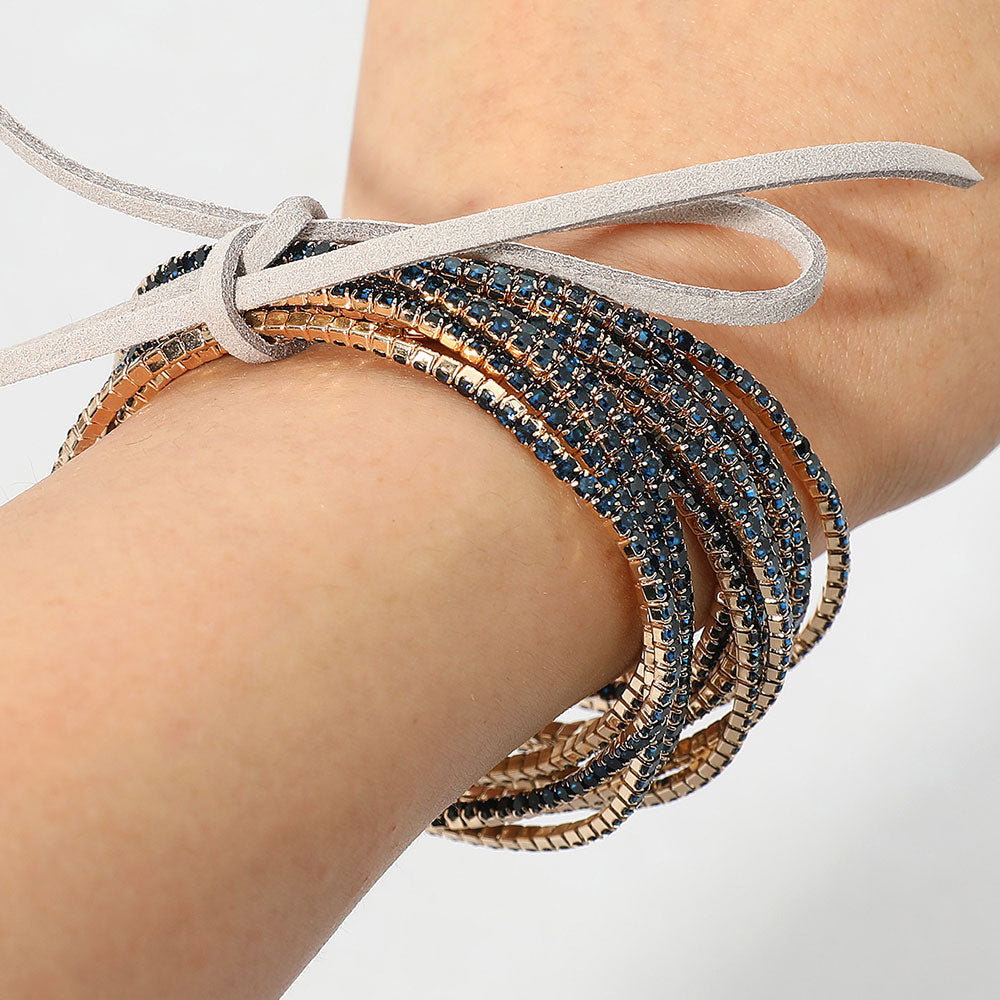12 Piece CZ Stretch Bracelets, Navy Blue