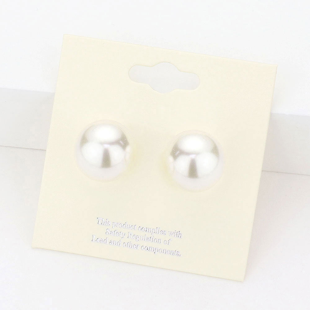 14mm Pearl Stud Earrings, Ivory